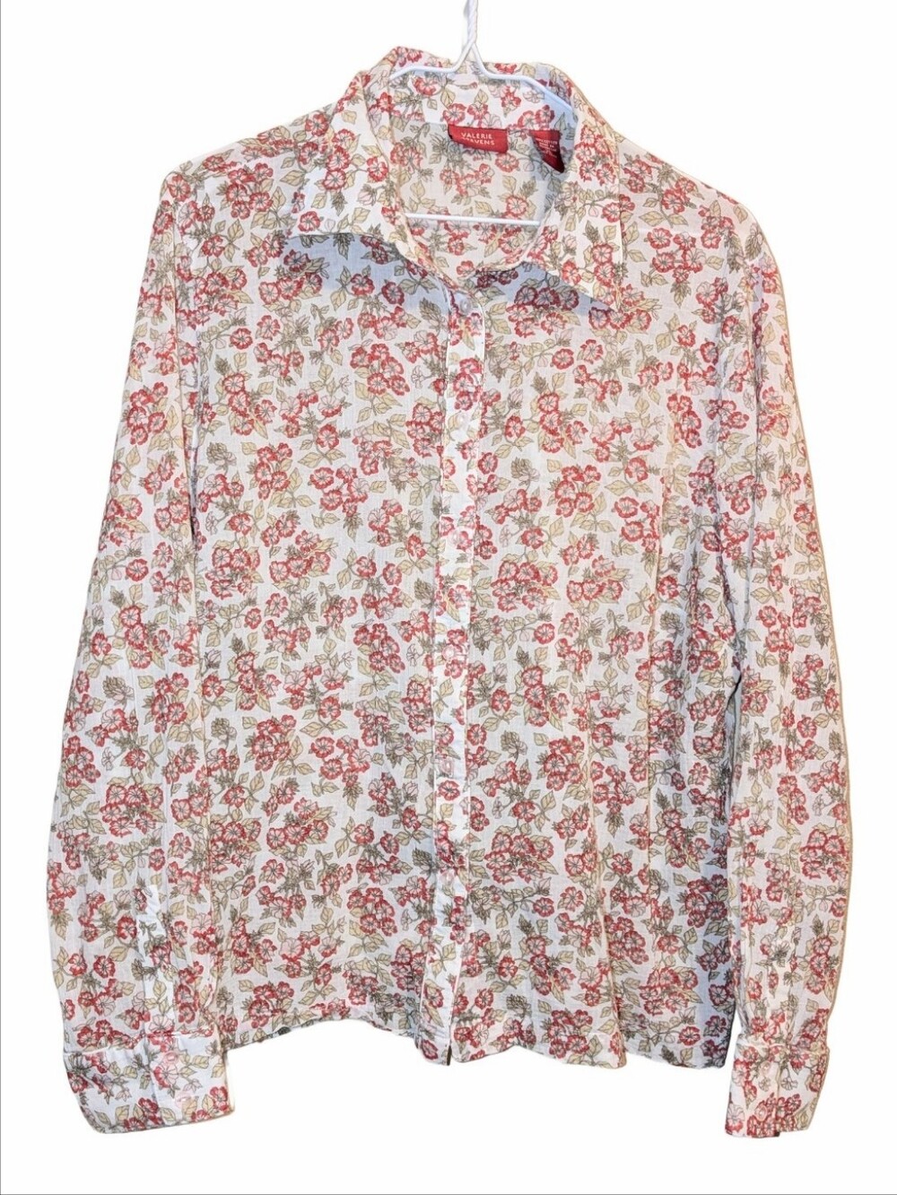 White Button-Down Shirt with Red Floral Print